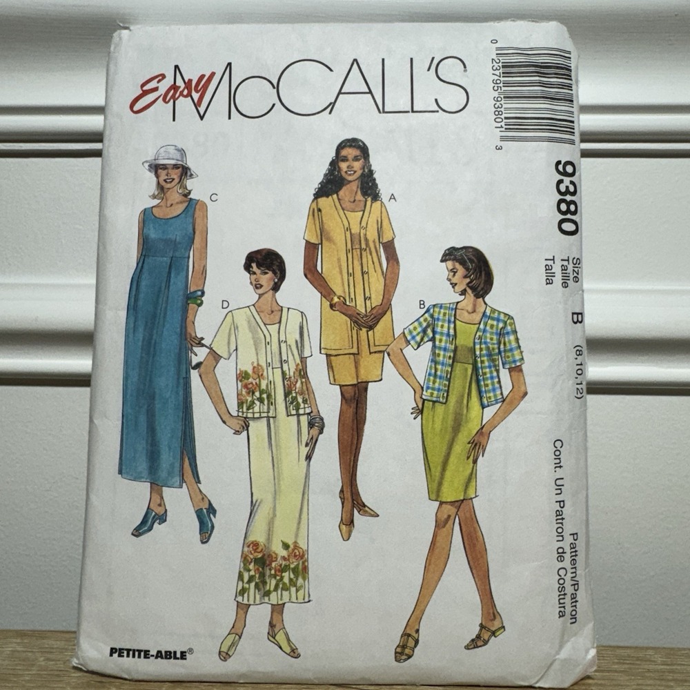 VTG McCall's 9380 Empire Waist‎ Dress in 2 Lengths Jacket w Button Band Sz 8-12